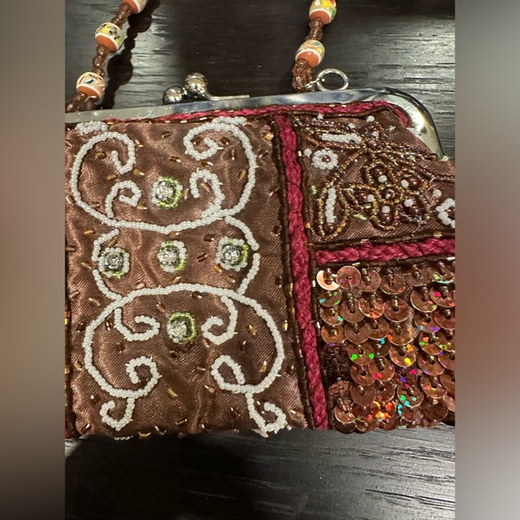 Petite jeweled sequin fabric evening beaded handled handbag. New - Picture 9 of 16